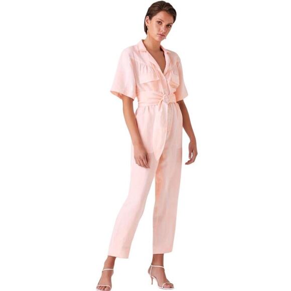 Steele Solange Boiler Jumpsuit Size M Peach Tie Dye Belted Linen Blend Utility - Picture 4 of 16
